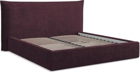 Ciemnofioletowe tapicerowane łóżko dwuosobowe ze schowkiem ze stelażem 160x200 cm Esala – Makamii
