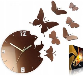 Zegar ścienny nowoczesny do salonu lub sypialni akrylowy brązowy z motylami