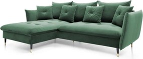 Narożnik GLAM Lewostronny z funkcją spania, zestaw z poduszkami wolnostojący tkanina RIVIERA 38 Zielony DOMO HOME