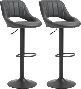 HOMCOM Zestaw 2 hokerów barowych obrotowych skóra ekologiczna regulacja wysokości podnóżek metalowa rama szary | Aosom PL