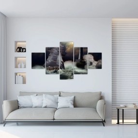 Obraz - Statek płynący przez wzburzone fale (125x70 cm)