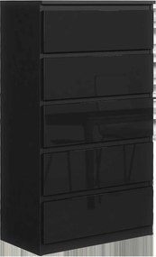 Komoda NUDO - Czarny / Front Czarny / Połysk / 70 cm / 5 szuflad