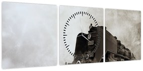 Obraz - Pociąg we mgle (z zegarem) (90x30 cm)