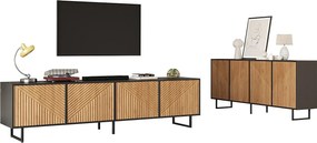 Komplet mebli do salonu, 2 elementy - z 1 komodą + 1 szafką RTV 4-drzwiową - płyta wiórowa - kolor naturalny