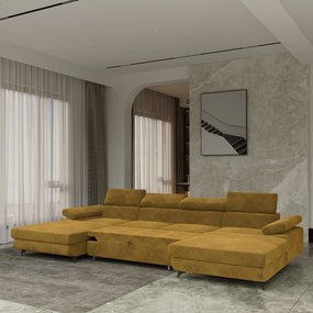 Masseno Narożnik DETTI  z funkcją spania i pojemnikiem na pościel Narozniki U, Rozkładana sofa - Żółty, MONOLITH 48