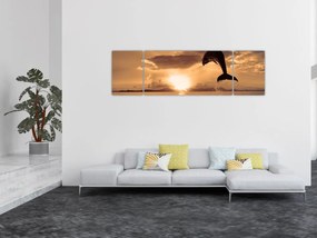 Obraz - Delfin o zachodzie słońca (170x50 cm)