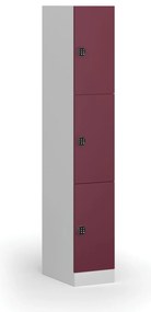 Szafka skrytkowa, 3 schowki, 1850 x 300 x 500 mm, demontaż, zamek kodowy, drzwi czerwone