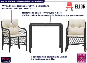 Czarny zestaw ogrodowy z kremowymi poduszkami H0-K66