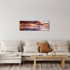 Obraz - Wieczorna plaża (z zegarem) (90x30 cm)