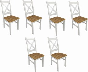 6x Krzesło drewniane Krzyżak Biały dąb craft LOFT białe nogi