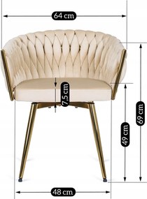Krzesło Tapicerowane Obrotowe do Jadalni RUBI Kremowe Welurowe do Toaletki Nowoczesne Glamour