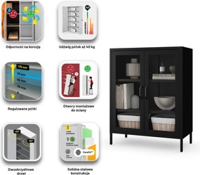 Witryna przeszklona niska czarna: GINA Modern 800 x 1015 x 400 mm