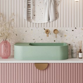 Umywalka betonowa wisząca / nablatowa półokrągła z półką bez otworu na baterię 65 x 30 cm LARMO | różne kolory : Kolor - Miętowy, Typ montażu - nablatowa