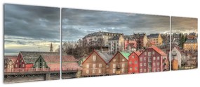 Obraz - domy nad rzeką (170x50 cm)