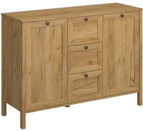 Komoda Dwudrzwiowa z Szufladami Drewniana do Salonu DALE 118 cm Dąb craft złoty Klasyczna
