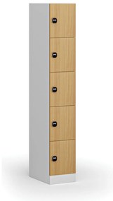 Szafka skrytkowa, 5 schowków, 1850 x 300 x 500 mm, demontaż, zamek RFID, drzwi laminowane, buk