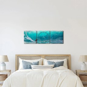 Obraz surfera na falach (z zegarem) (90x30 cm)