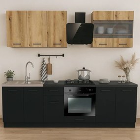 Zestaw Mebli Kuchennych MODERN 260 cm Czarny/Dąb Evoke Loftowy