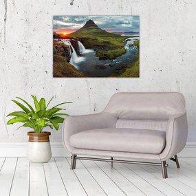 Obraz na szkle - Kirkjufell o zachodzie słońca (70x50 cm)