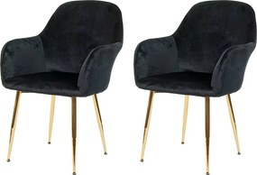 Krzesło do jadalni MCW-F18 (zestaw 2 sztuk),  aksamitna czerń, złote nogi