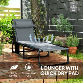 Outsunny Leżak ogrodowy z wyściełaniem i boczną kieszenią, Leżak basenowy, Szary