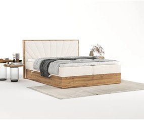 Kremowo-naturalne łóżko boxspring ze schowkiem 140x200 cm Asahi – Maison de Rêve
