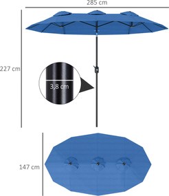 Outsunny Parasol ogrodowy, regulowany, z korbką, otwory wentylacyjne, poliester + stal, granatowy, 295 x 152 cm | Aosom PL