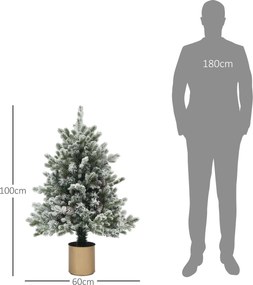 HOMCOM Choinka z szyszkami, pokryta śniegiem, niepalna, stabilna, Ø60 x 100H cm, Zielony/Złoty | Aosom PL