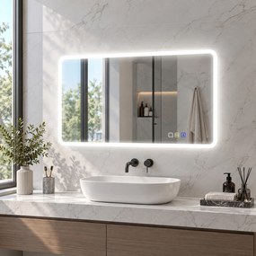 HOMCOM Lustro łazienkowe LED Bluetooth 70x90 cm podświetlane antypara głośnik 3 kolory światła dotykowe ścienne prostokątne | Aosom PL