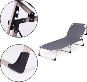 Składany leżak ogrodowy z poduszką i zagłówkiem Marbella, szary