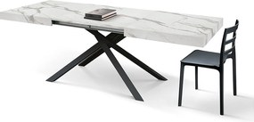 Stół drewniany, białe wykończenie i czarna podstawa, rozkładany 140x90-220x90 - FORTE DEI MARMI
