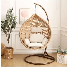 PROMOCJA Jasnobrązowe wiszące krzesło TROPIKAL ze stojakiem II. jakość