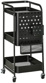 HOMCOM Wózek kuchenny z perforowaną płytką, uchwyt na ręczniki, koszyki do przechowywania, Czarny