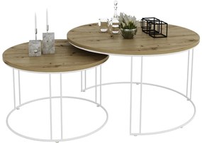 Skandynawski zestaw dwóch stolików kawowych biały + dąb artisan G2-K67