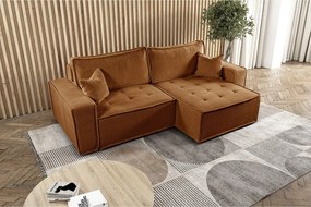 Narożnik z funkcją spania w kształcie L Bohoo, tkanina Raven, Ceglasty, Prawy