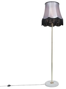 Lampa podłogowa mosiężna z kloszem babci czarno-szarym 45 cm - Kaso Retro Oswietlenie wewnetrzne