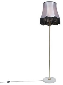 Lampa podłogowa Retro mosiądz klosz szaro-czarny Granny 45cm - Kaso Retro Oswietlenie wewnetrzne