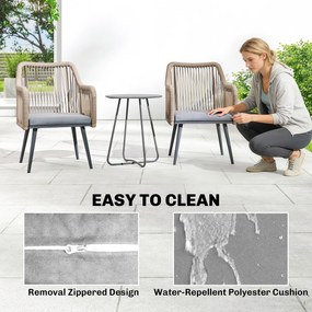 Outsunny Zestaw 2 krzeseł ogrodowych wodoodporny krzesła z podłokietnikami poduszkami rama metalowa nośność do 120 kg Jasnoszary | Aosom PL