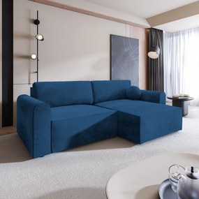 Masseno Narożnik FIANO z funkcją spania i pojemnikiem na pościel Narozniki L, Rozkładana sofa - Niebieski, MONOLITH 77