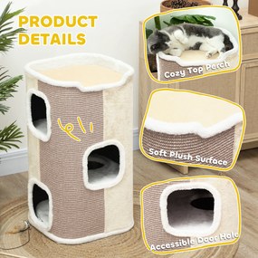 PawHut Beżowa Beczka Do Drapania Dla Kota, 3 Poziomy, Robusta, Miękki Plusz, Kryjówka, Beżowy