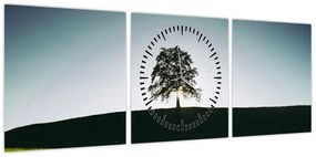Obraz natury - drzewo (z zegarem) (90x30 cm)