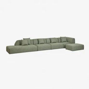 Sofa Modułowy Narożny 4-częściowy Z Lewym Szezlongiem I Tapicerowanym Pufem Cardea Bukla Szałwiowa Zieleń - Sklum