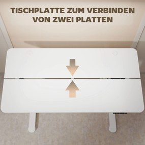 Vinsetto Biurko Stojące Regulowane Elektrycznie, 140 x 70 x 116 cm, Białe