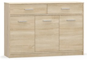 Komoda Trzydrzwiowa z Szufladami Drewniana do Salonu DEW 123 cm Dąb sonoma Nowoczesna