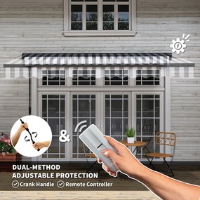 Outsunny Markiza przeciwsłoneczna Tarasowa Markiza, odporna na warunki atmosferyczne, 1 korbka, 395 x 250 x 150 cm, Szary + Biały