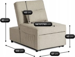Fotel Wypoczynkowy Rozkładany IBERIS 67 cm Beżowy Tapicerowany Nowoczesny