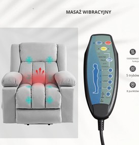 HOMCOM Elektryczny Fotel z Pomocą przy Wstawaniu, Miękki Aksamitny Materiał, Złącza USB