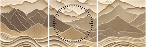 Obraz - 3D linie gór (z zegarem) (90x30 cm)