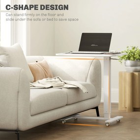 HOMCOM Biurko stojące z regulowaną wysokością na 4 kółkach w kształcie litery C, Białe, 65 cm x 48 cm x 70-110 cm