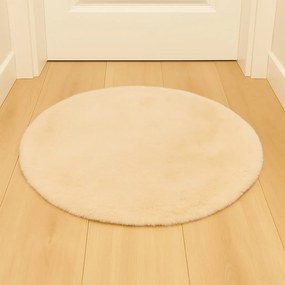 Dywanik futrzany kremowy okrągły FI80cm miękki puszysty guma antypoślizgowa
